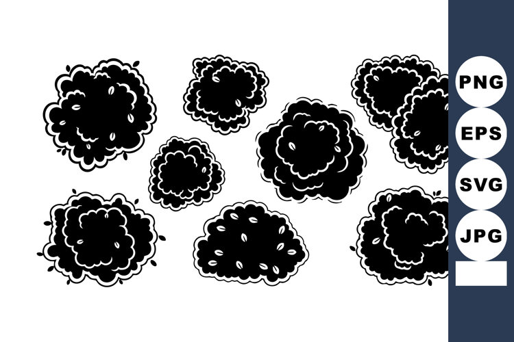 Black cloud shapes vector illustration with white outlin