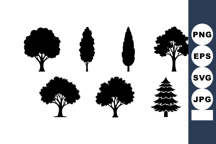 Tree silhouettes vector with diverse shapes and types fo