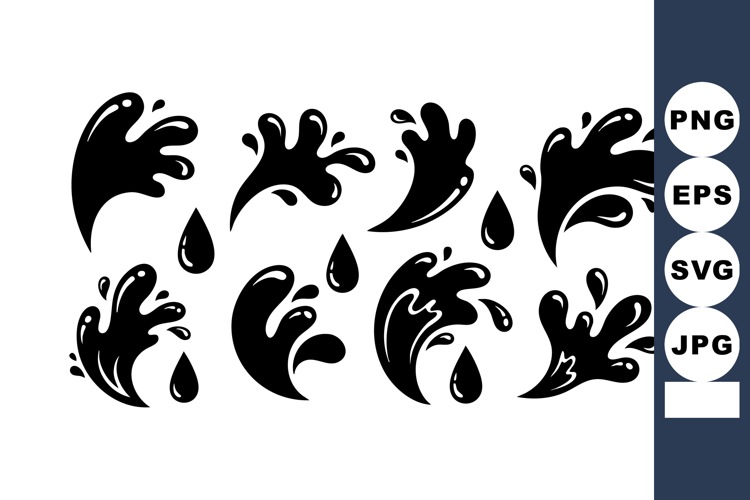 Water splash droplets vector in black silhouette style f