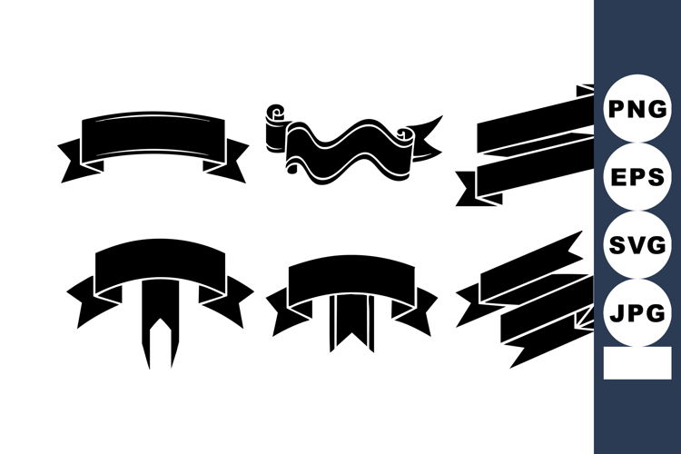 Black Ribbon Banner Collection Vector Design Elements for De