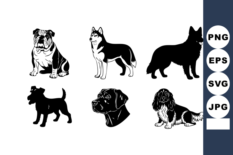 Dog breed silhouettes vector with various dog shapes and