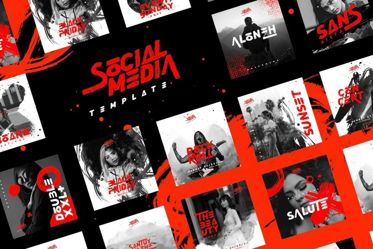 BLACK & RED Social Media Bundle example image 1