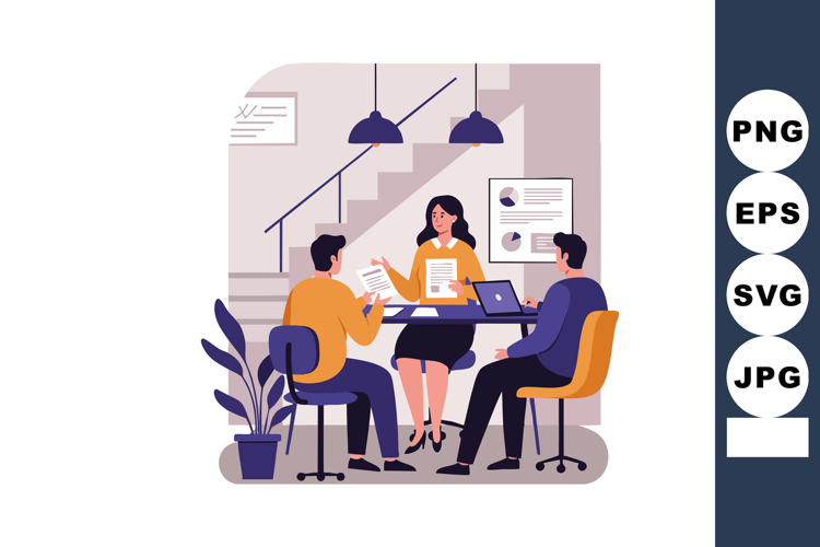 Business meeting teamwork discussion with documents and lapt
