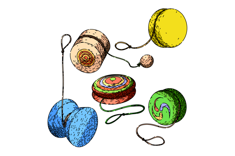 yo yo set sketch hand drawn