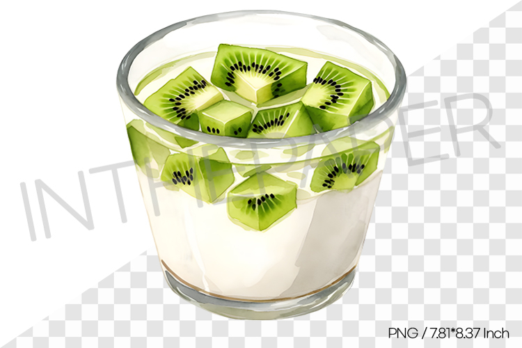 Yogurt and green kiwi PNG Clipart Watercolor Dessert Illustr