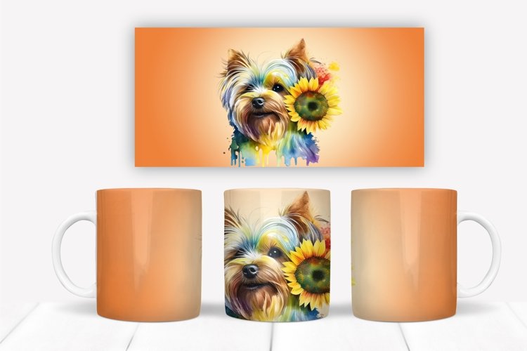 Yorkshire terrier mug sublimation design wrap 15 Oz and 11 Oz, mug sublimation wrap, dog sublimation PNG, dog mug template.