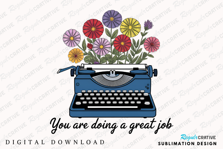 Vintage Typewriter With Colorful Flowers Growing Out PNG