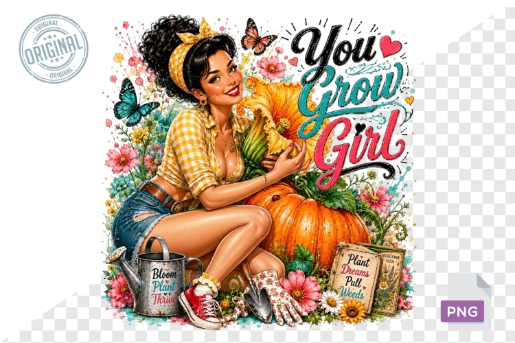 You Grow Girl Vintage Garden Woman PNG Sublimation Design