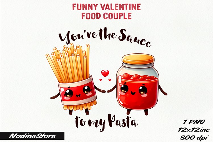 Funny Valentine's day Food Couple PNG. example image 1