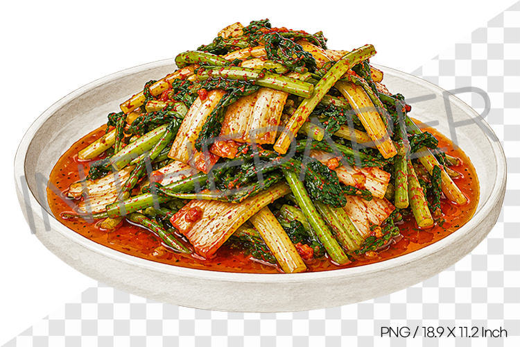 Young Radish Napa Kimchi PNG Watercolor Clipart korean food