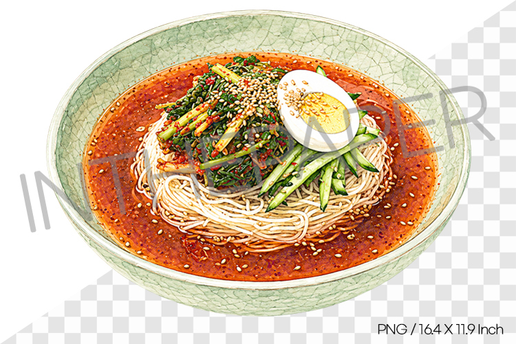 Young Radish Kimchi Noodles PNG Watercolor Clipart korean