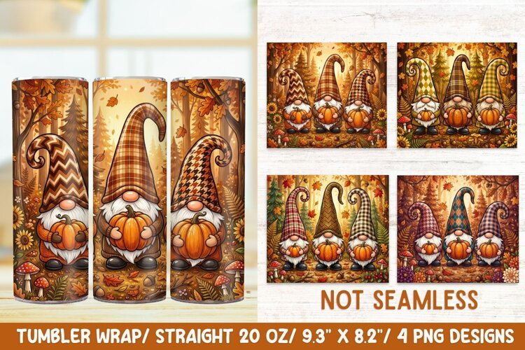 Fall Gnomes 20 OZ Skinny Tumbler Wrap Sublimation PNG. example image 1