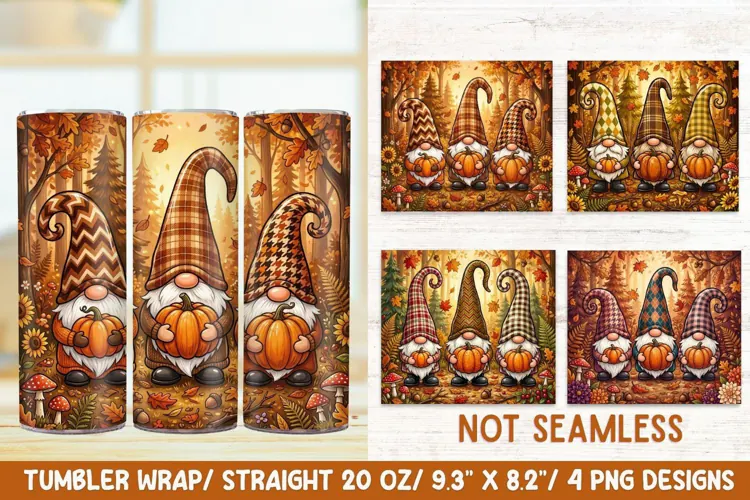 Fall Gnomes 20 OZ Skinny Tumbler Wrap Sublimation PNG.