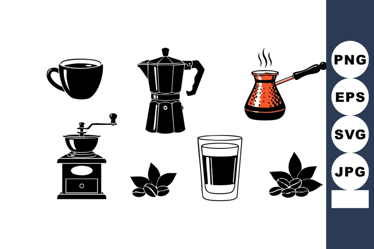Coffee brewing equipment and glass cup with coffee beans vec