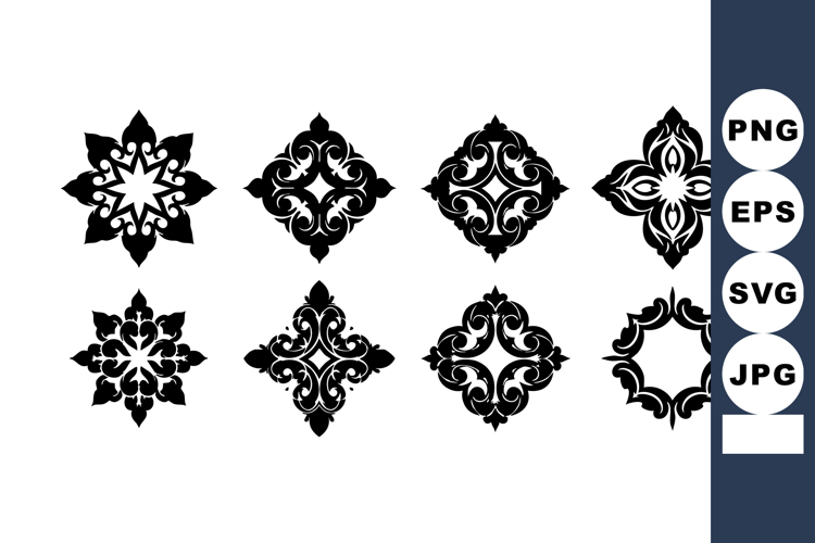 Black ornamental decorative vintage floral design elements