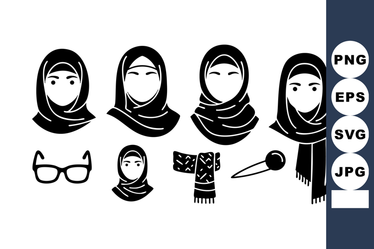 Muslim woman wearing hijab headscarf different expressions w