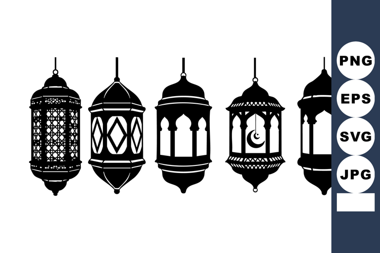 Traditional decorative lantern silhouettes in black vector d