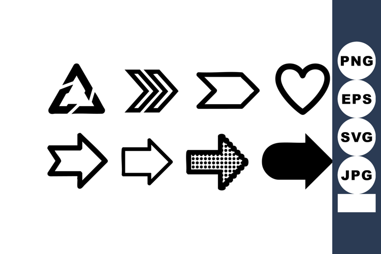 Arrow icons with various styles including heart and recycli