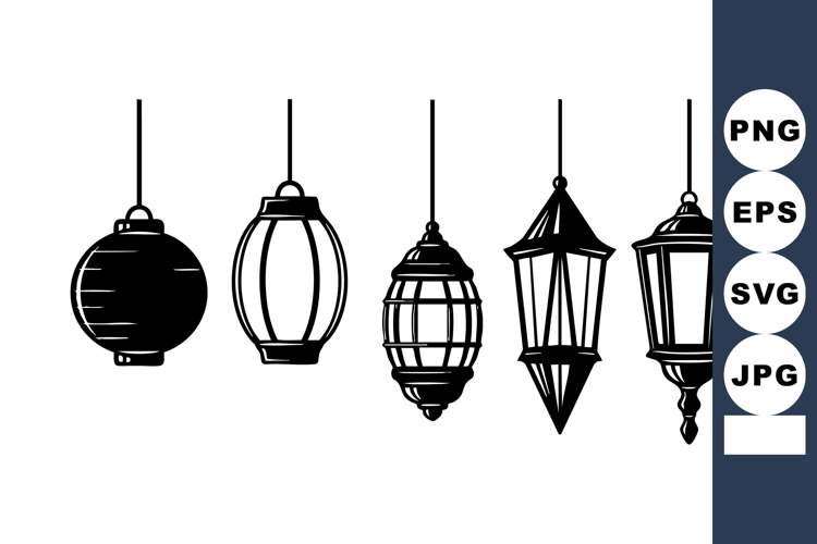 Traditional hanging lanterns vector with various shapes and