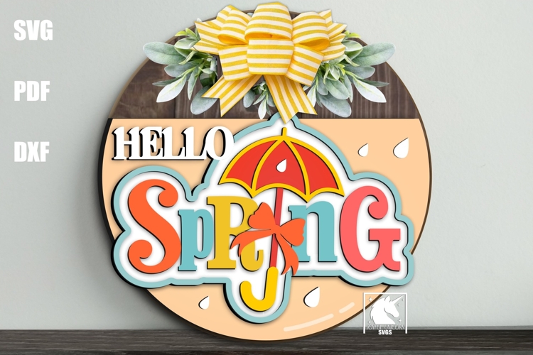 Spring Umbrella Door Hanger SVG | Rainy Weather Round Sign