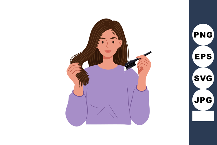 Woman applying hair dye with brush in casual purple sweater