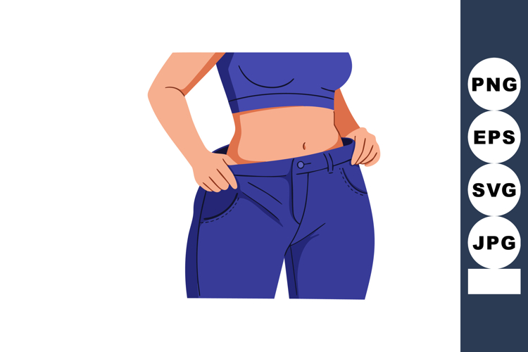 Woman Wearing Loose Blue Jeans and Crop Top Illustrating Wei