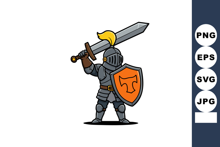 Medieval knight in full armor holding sword and shield vecto