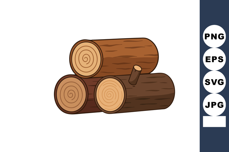 Stack of three brown wooden logs with tree rings visible nat