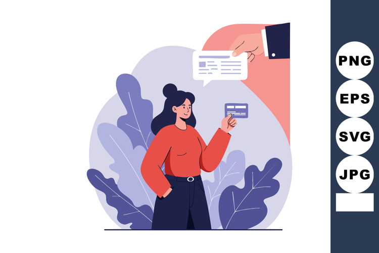 Woman Receiving Credit Card and Message Illustration in Mode