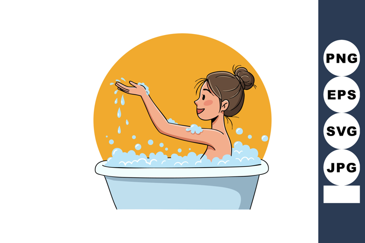 Woman Enjoying Bath Relaxation with Water Droplets in Bathtu