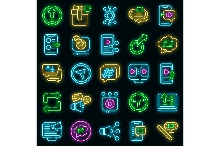 Repost icons set vector neon example image 1