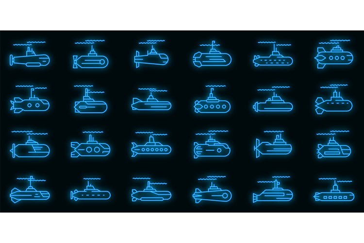 Submarine icons set vector neon example image 1