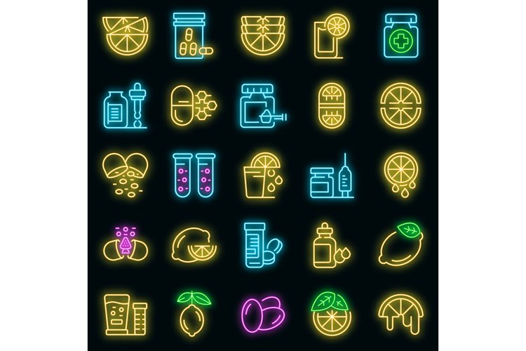 Vitamin c icons set vector neon example image 1