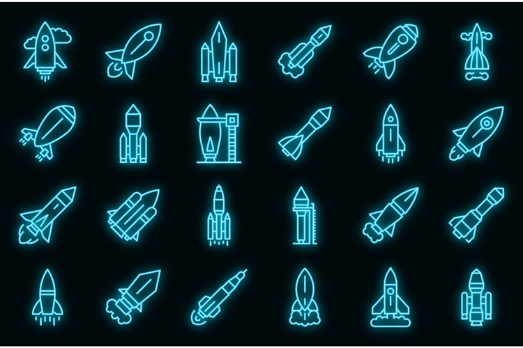 Spacecraft launch icons set vector neon example image 1