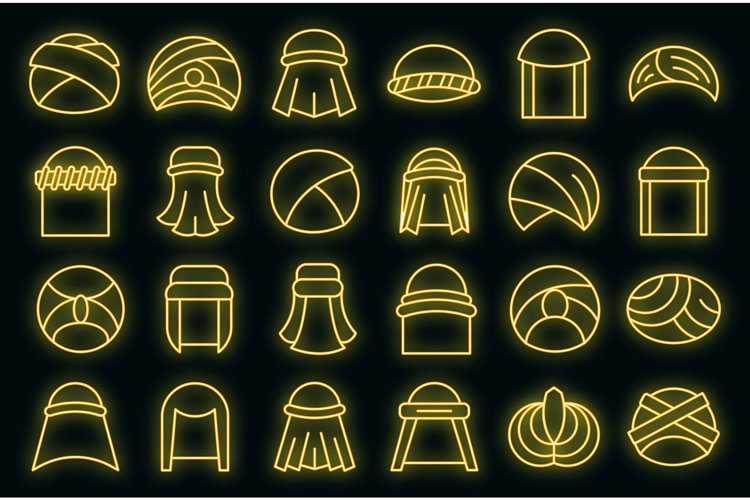 Arabic turban icons set vector neon example image 1