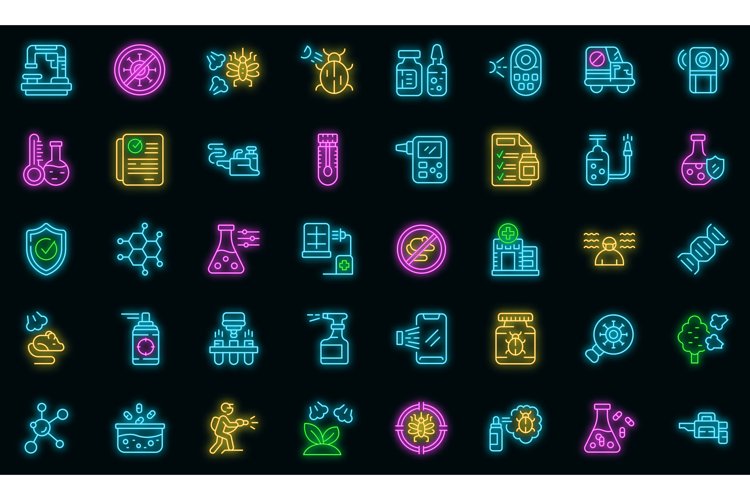 Chemical control icons set vector neon example image 1