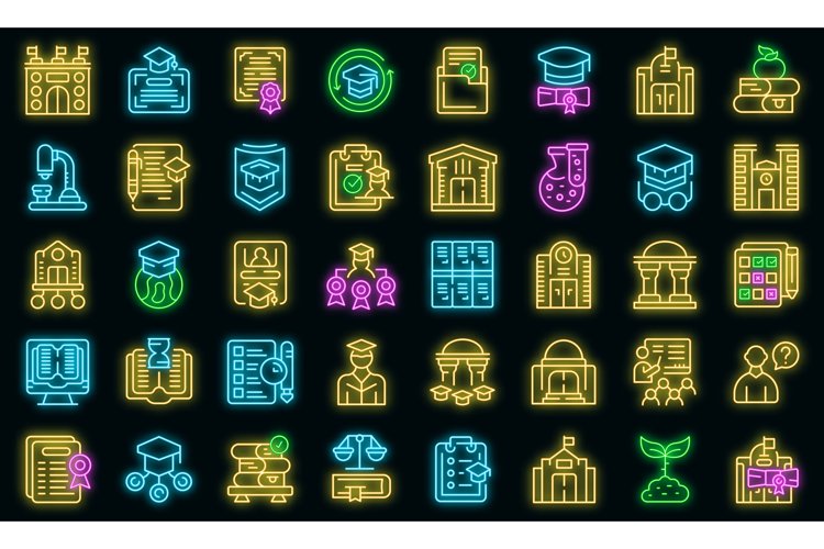University department icons set vector neon