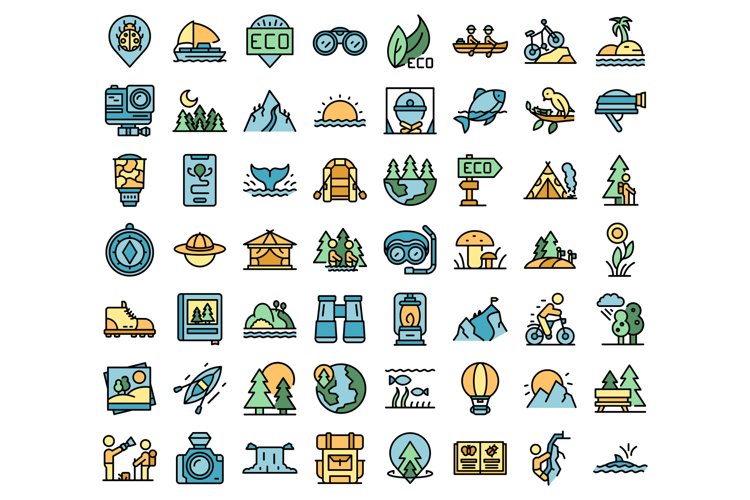 Eco tourism icons set vector flat example image 1