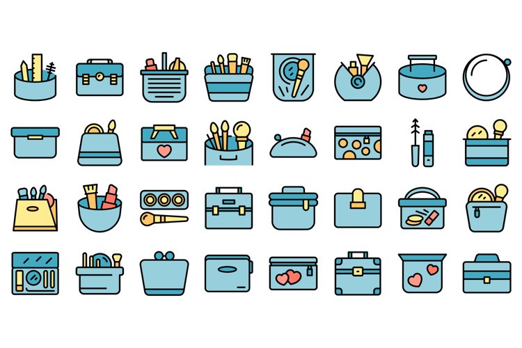 Cosmetic bag icons set vector flat