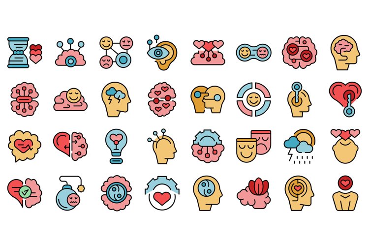 Emotional intelligence icons set vector flat example image 1