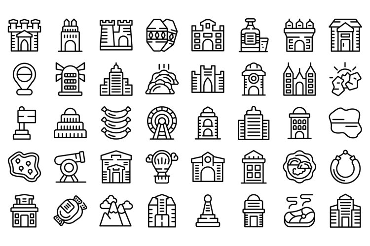Krakow icons set outline vector. Polish architecture example image 1