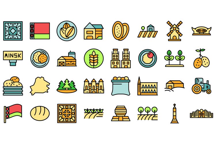 Belarus icons set outline vector. Minsk architecture example image 1