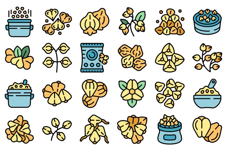 Buckwheat icons set vector flat example image 1