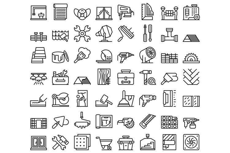 DIY repair icons set outline vector. Worker repair example image 1