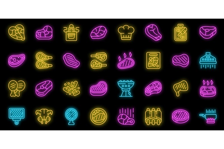 Chop icons set vector neon