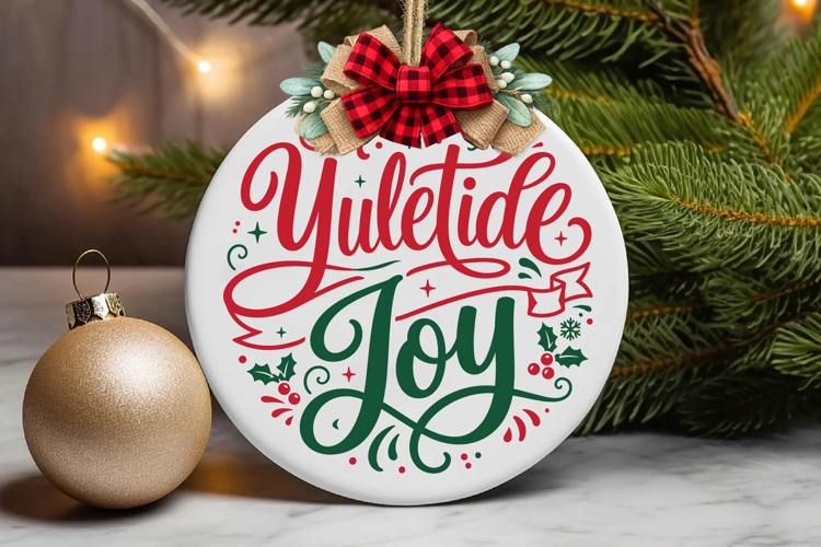 Yuletide Joy Round Christmas Sign Svg