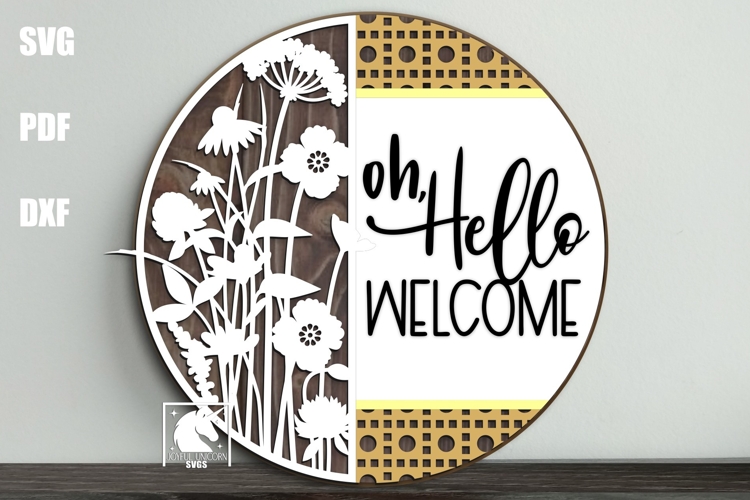 Oh Hello Wildflower Welcome Sign SVG, Farmhouse Floral Round