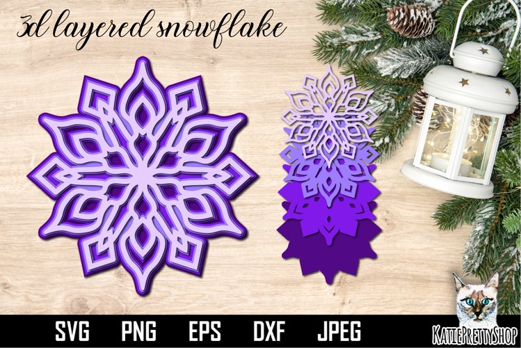 Premium paper cutting file SVG, Christmas layered snowflake. example image 1