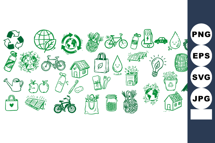 Green Eco Friendly Vector Icon Set Bundle