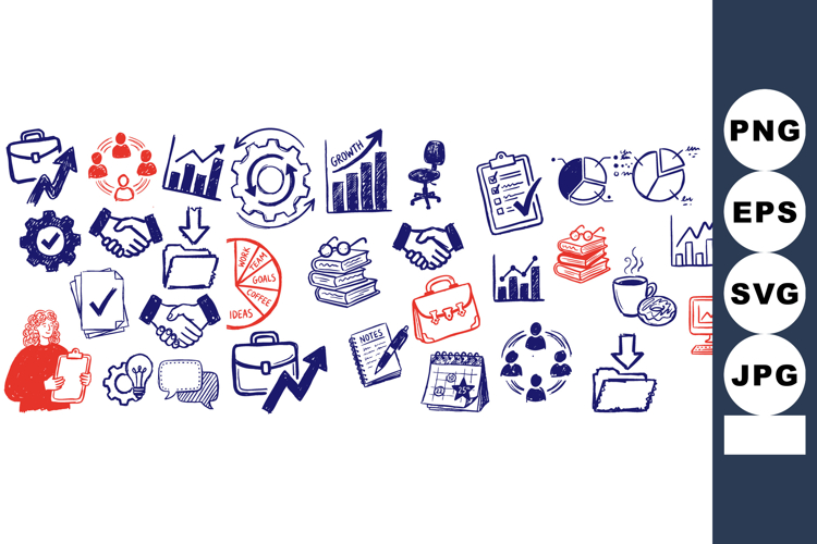 Hand Drawn Business Icon Set For Office Projects